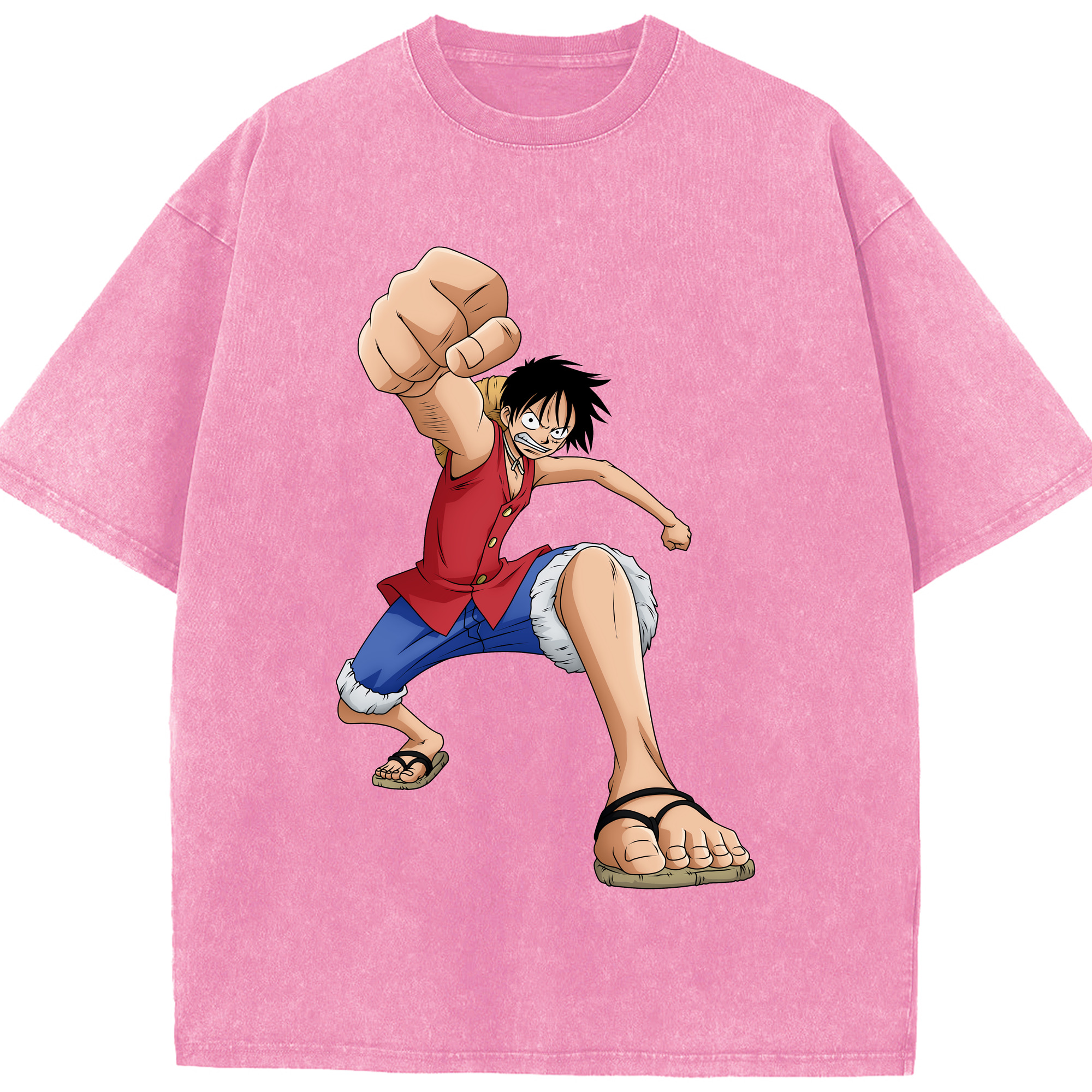 ワンピース モンキー・D・ルフィ ONE PIECE Monkey D. Luffy 綿100% ヴィンテージ風 半袖Tシャツ（フロントプリント）